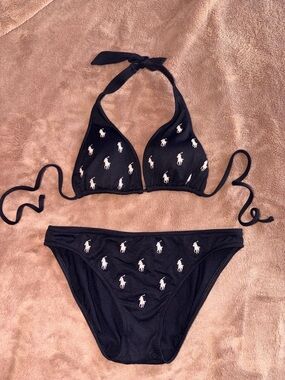 Ralph Lauren Black Bikini Set with White Polo Logos